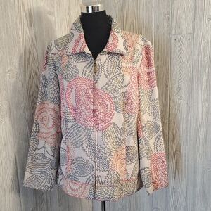 CJ Banks Pink and Gray Floral Utility Jacket